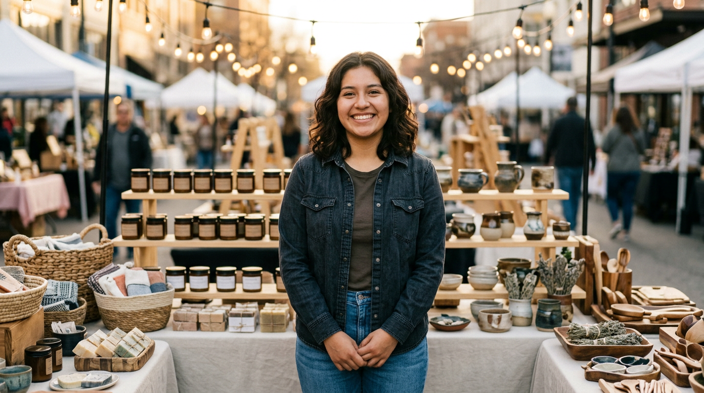 A confident young entrepreneur standing proudly in front of her small business